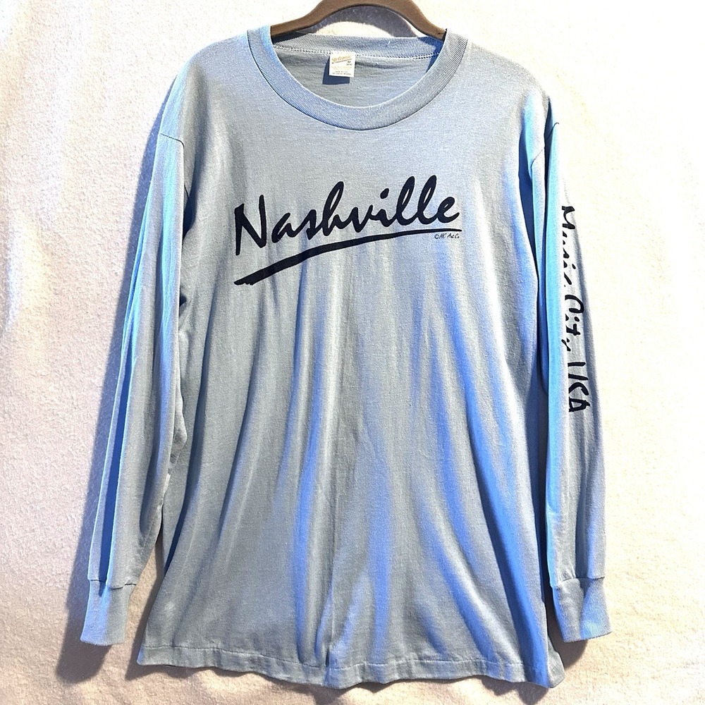 Vintage 70s Nashville Music City Single Stitch T Shirt Made in USA‎ Blue